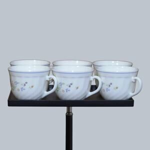 Arcopal France Victoria Coffee Teacups Set of 6 Vintage 1990s Floral White EUC